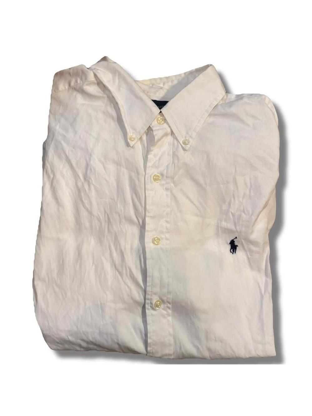 Vintage 90s Polo Ralph Lauren white button down shirt with Navy pony Size XL